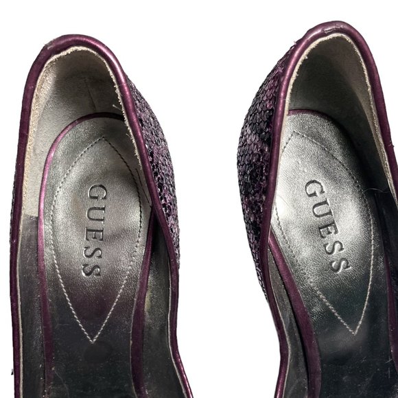 Guess Carrie Purple Sequin Metallic Glitter.Pointed Toe High Heel Stiletto Shoes - Picture 12 of 13